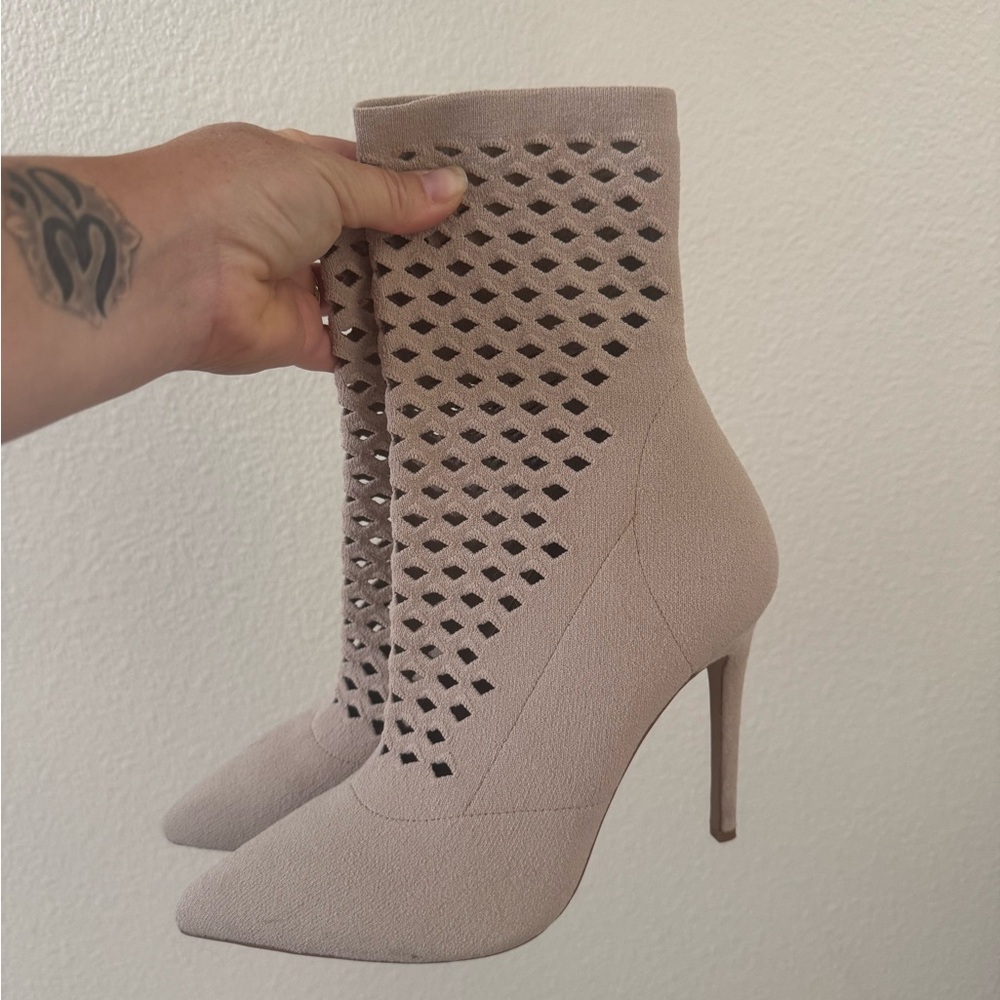Aldo Beige Textured Heeled Boots